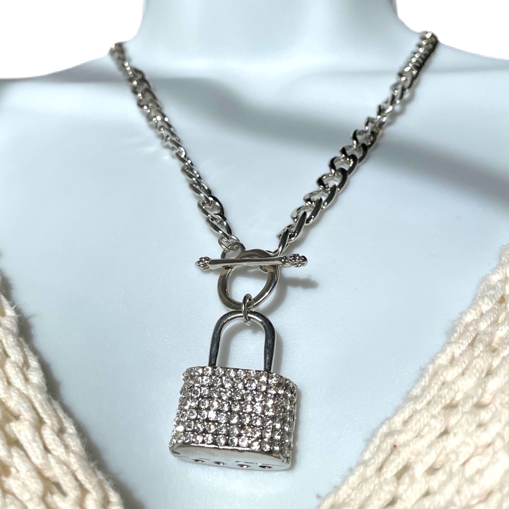 Silver Toggle Chain with Double Sided Lock Pendant
